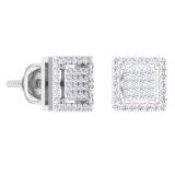 0.32 Carat (Ctw) 18K White Gold Round Cut White Diamond Square Shaped Stud Earrings 1/3 CT