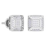 0.15 Carat (Ctw) 10K White Gold White Round Diamond Prong Set Square Shaped Stud Earrings