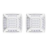 0.15 Carat (Ctw) 10K White Gold White Round Diamond Prong Set Square Shaped Stud Earrings