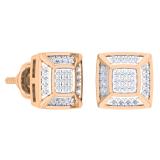 0.15 Carat (Ctw) 18K Rose Gold White Round Diamond Prong Set Square Shaped Stud Earrings