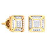 0.15 Carat (Ctw) 18K Yellow Gold White Round Diamond Prong Set Square Shaped Stud Earrings