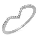 0.10 Carat (ctw) 10K White Gold Round White Diamond Wedding Stackable Band Anniversary Guard Chevron Ring 1/10 CT