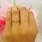 0.10 Carat (ctw) 10K White Gold Round White Diamond Wedding Stackable Band Anniversary Guard Chevron Ring 1/10 CT