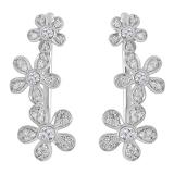 0.40 Carat (Ctw) Sterling Silver Round Cut White Diamond Ladies Floral Ear Climber Earrings