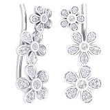 0.40 Carat (Ctw) Sterling Silver Round Cut White Diamond Ladies Floral Ear Climber Earrings