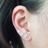 0.40 Carat (Ctw) Sterling Silver Round Cut White Diamond Ladies Floral Ear Climber Earrings