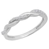 0.15 Carat (Ctw) Sterling Silver Round Cut White Diamond Ladies Swirl Anniversary Wedding Stackable Band Size 6