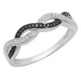 0.15 Carat (Ctw) 10K White Gold Round Cut Black & White Diamond Ladies Bridal Swirl Anniversary Wedding Stackable Band