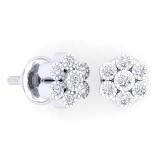 0.20 Carat (ctw) 10K White Gold Round Cut White Diamond Ladies Cluster Flower Shaped Stud Earrings 1/5 CT