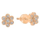 0.20 Carat (ctw) 14K Rose Gold Round Cut White Diamond Ladies Cluster Flower Shaped Stud Earrings 1/5 CT