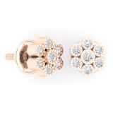 0.20 Carat (ctw) 14K Rose Gold Round Cut White Diamond Ladies Cluster Flower Shaped Stud Earrings 1/5 CT