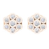 0.20 Carat (ctw) 14K Rose Gold Round Cut White Diamond Ladies Cluster Flower Shaped Stud Earrings 1/5 CT