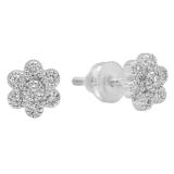 0.20 Carat (ctw) 14K White Gold Round Cut White Diamond Ladies Cluster Flower Shaped Stud Earrings 1/5 CT