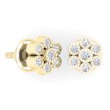 0.20 Carat (ctw) 18K Yellow Gold Round Cut White Diamond Ladies Cluster Flower Shaped Stud Earrings 1/5 CT