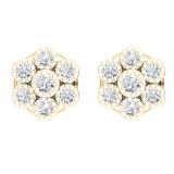 0.20 Carat (ctw) 18K Yellow Gold Round Cut White Diamond Ladies Cluster Flower Shaped Stud Earrings 1/5 CT