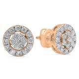 0.90 Carat (ctw) 14K Rose Gold Round Cut White Diamond Ladies Cluster Style Stud Earrings