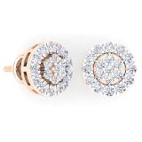 0.90 Carat (ctw) 14K Rose Gold Round Cut White Diamond Ladies Cluster Style Stud Earrings