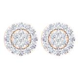 0.90 Carat (ctw) 14K Rose Gold Round Cut White Diamond Ladies Cluster Style Stud Earrings