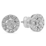 0.90 Carat (ctw) 14K White Gold Round Cut White Diamond Ladies Cluster Style Stud Earrings