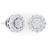 0.90 Carat (ctw) 14K White Gold Round Cut White Diamond Ladies Cluster Style Stud Earrings