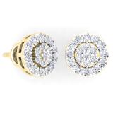 0.90 Carat (ctw) 14K Yellow Gold Round Cut White Diamond Ladies Cluster Style Stud Earrings