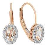 0.55 Carat (ctw) 10K Rose Gold Oval Cut Morganite & Round Cut White Diamond Ladies Halo Style Hoop Earrings 1/2 CT