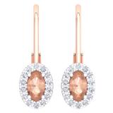 0.55 Carat (ctw) 10K Rose Gold Oval Cut Morganite & Round Cut White Diamond Ladies Halo Style Hoop Earrings 1/2 CT