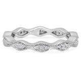 0.20 Carat (ctw) 10K White Gold Round White Diamond Ladies Vintage Style Milgrain Eternity Anniversary Wedding Band 1/5 CT