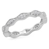 0.20 Carat (ctw) 14K White Gold Round White Diamond Ladies Vintage Style Milgrain Eternity Anniversary Wedding Band 1/5 CT