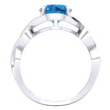 2.25 Carat (ctw) 10K White Gold Round Blue Topaz & White Diamond Ladies Bridal Swirl Split Shank Engagement Ring