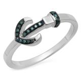 0.10 Carat (ctw) Sterling Silver Round Blue Diamond Ladies Bridal Vintage Right Hand Arrow Ring