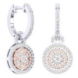0.70 Carat (ctw) Two Tone Rose Gold Plated 10K White Gold Round White Diamond Ladies Cluster Style Dangling Earrings 3/4 CT