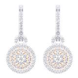 0.70 Carat (ctw) Two Tone Rose Gold Plated 10K White Gold Round White Diamond Ladies Cluster Style Dangling Earrings 3/4 CT