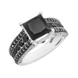 Princess & Round Black Diamond 3 Row Engagement Ring for Women (5.00 ctw, Color Black, Clarity Opaque) in 10K White Gold