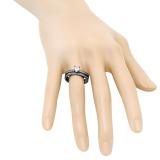 1.80 Carat (ctw) Black Rhodium Plated Sterling Silver Heart Cut White & Round Pink Sapphire Cubic Zirconia Ladies Bridal Engagement Ring With Matching Band Set