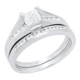 0.50 Carat (ctw) 10K White Gold Round & Princess Cut White Diamond Ladies Bridal Engagement Ring With Matching Band Set 1/2 CT