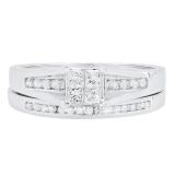 0.50 Carat (ctw) 10K White Gold Round & Princess Cut White Diamond Ladies Bridal Engagement Ring With Matching Band Set 1/2 CT