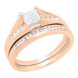 0.50 Carat (ctw) 14K Rose Gold Round & Princess Cut White Diamond Ladies Bridal Engagement Ring With Matching Band Set 1/2 CT