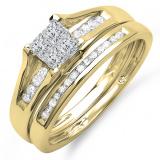0.50 Carat (ctw) 14K Yellow Gold Round & Princess Cut White Diamond Ladies Bridal Engagement Ring With Matching Band Set 1/2 CT