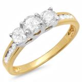 1.00 Carat (ctw) 10K Yellow Gold Round Diamond Ladies 3 Stone Engagement Bridal Ring 1 CT