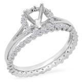 0.65 Carat (ctw) 14K White Gold Round Cut Diamond Ladies Halo Style Bridal Semi Mount Engagement Ring With Matching Band Set (No Center Stone)