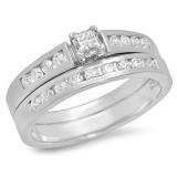 0.60 Carat (ctw) 14k White Gold Princess & Round White Diamond Ladies Bridal Engagement Ring With Matching Band Set