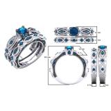 1.05 Carat (ctw) 10K White Gold Round Cut Blue Diamond Ladies Bridal Vintage Style Engagement Ring With Matching Band Set 1 CT