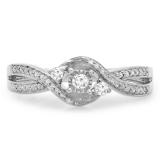0.20 Carat (ctw) Sterling Silver Round White Diamond Ladies 3 Stone Swirl Split Shank Twisted Engagement Promise Ring 1/5 CT