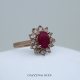 1.10 Carat (ctw) Kate Middleton Diana Inspired 10K Rose Gold Round Real Diamond & Oval Ruby Royal Engagement Ring 1 CT