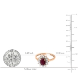 1.10 Carat (ctw) Kate Middleton Diana Inspired 10K Rose Gold Round Real Diamond & Oval Ruby Royal Engagement Ring 1 CT
