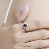 1.10 Carat (ctw) Kate Middleton Diana Inspired 10K White Gold Real Round Diamond & Oval Ruby Royal Engagement Ring 1 CT