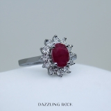 1.10 Carat (ctw) Kate Middleton Diana Inspired 10K White Gold Real Round Diamond & Oval Ruby Royal Engagement Ring 1 CT