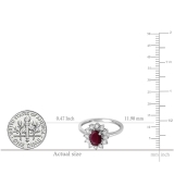 1.10 Carat (ctw) Kate Middleton Diana Inspired 10K White Gold Real Round Diamond & Oval Ruby Royal Engagement Ring 1 CT