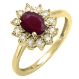 1.10 Carat (ctw) Kate Middleton Diana Inspired 10K Yellow Gold Real Round Diamond & Oval Ruby Royal Engagement Ring 1 CT